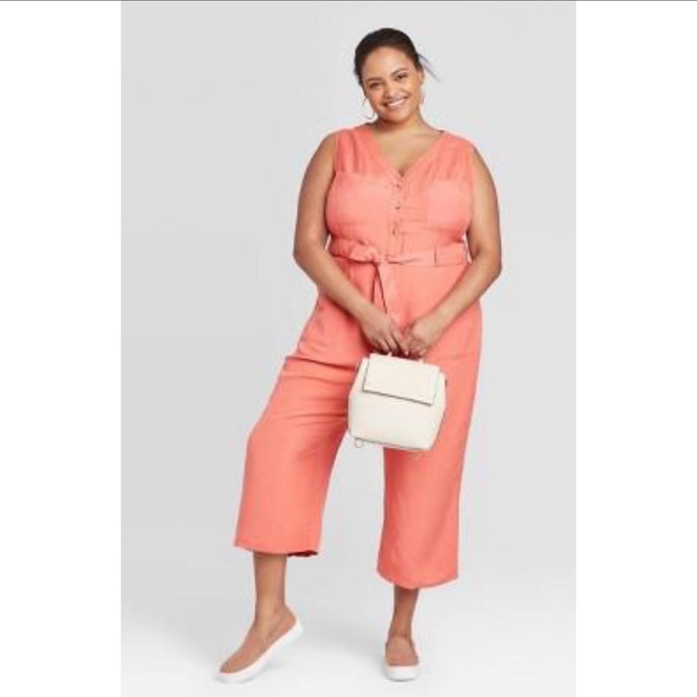 A New Day Belted Coral Linen Cropped Jumpsuit *Target*